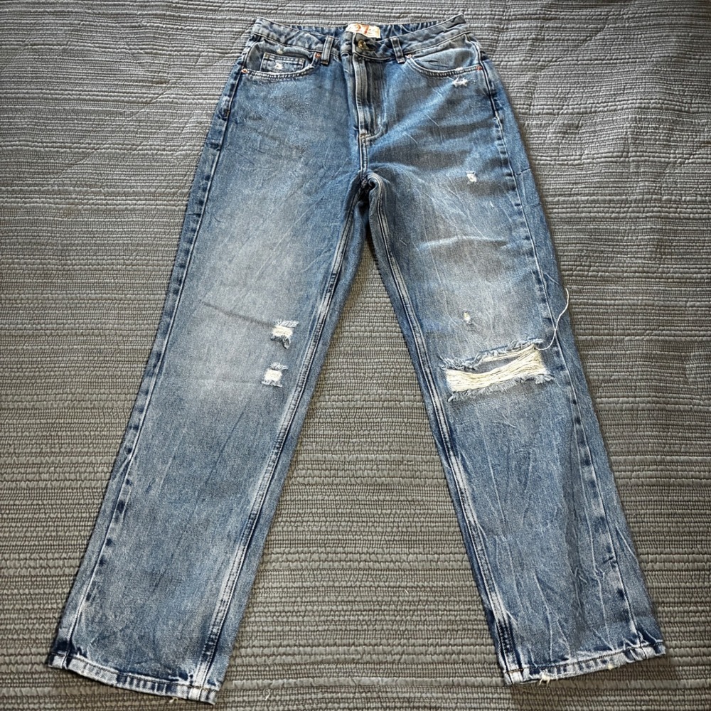 Free People We The Free Jeans 27 Blue Distressed High‎ Rise Straight Leg